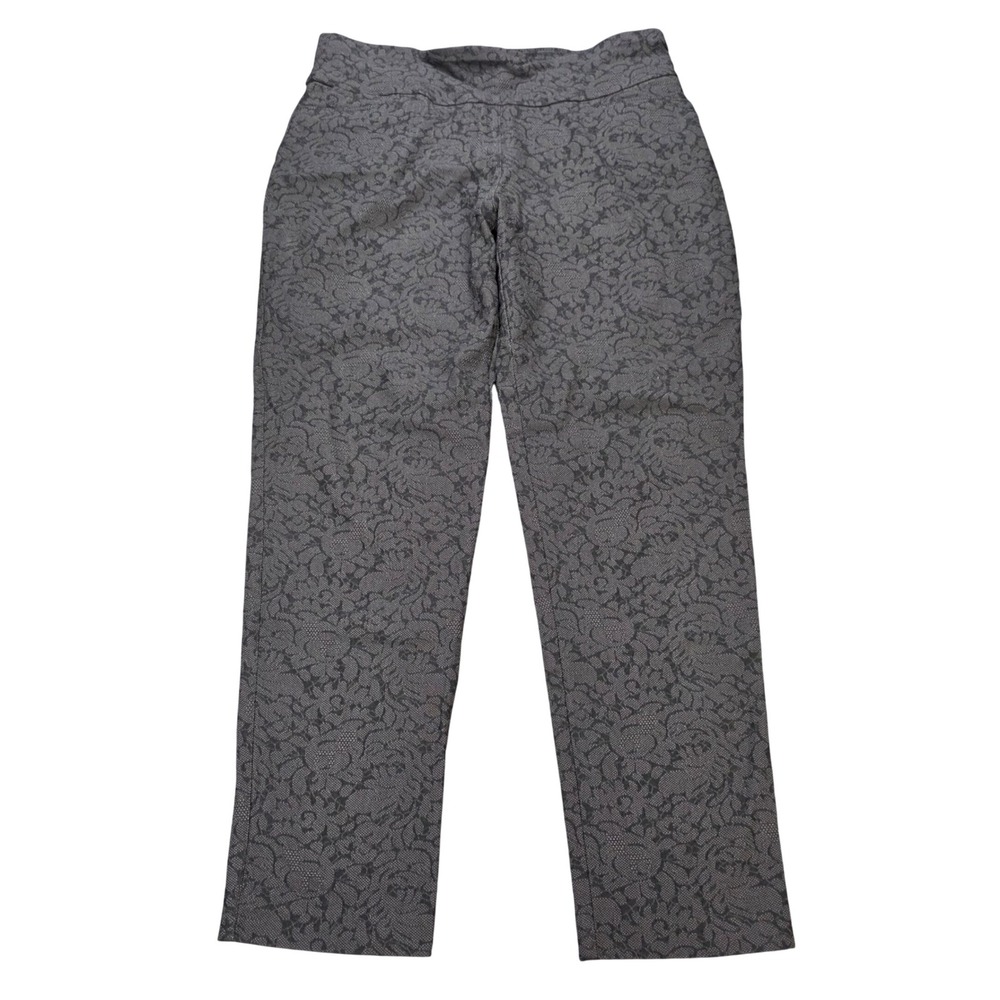 Cato Est. 1946 Jacquard Straight Pull On Pants Women's Size 12 Black Gray Floral